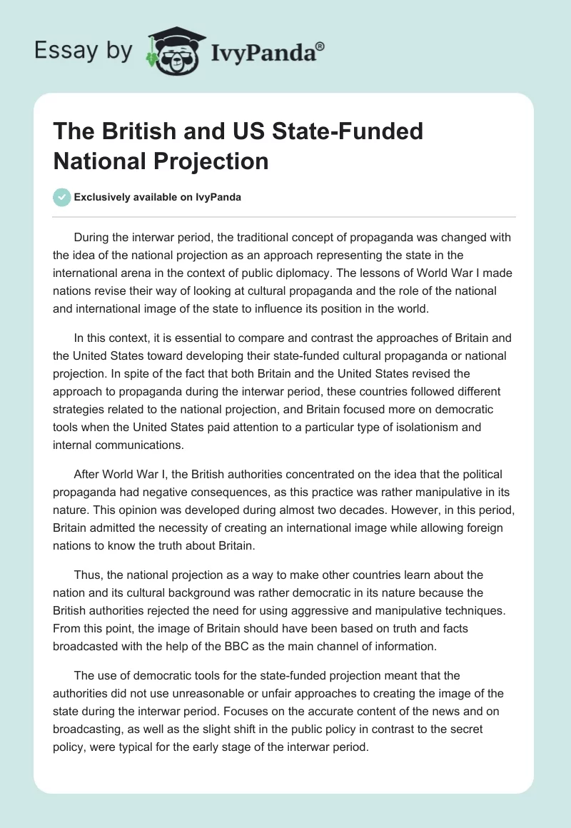The British and US State-Funded National Projection. Page 1