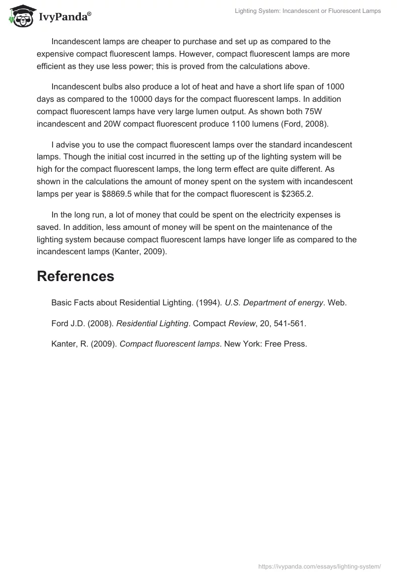 Lighting System: Incandescent or Fluorescent Lamps. Page 2