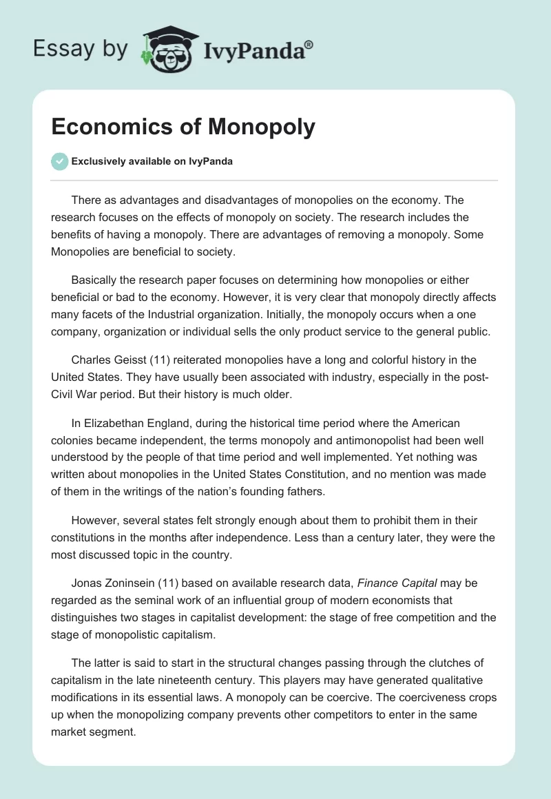 Economics of Monopoly. Page 1