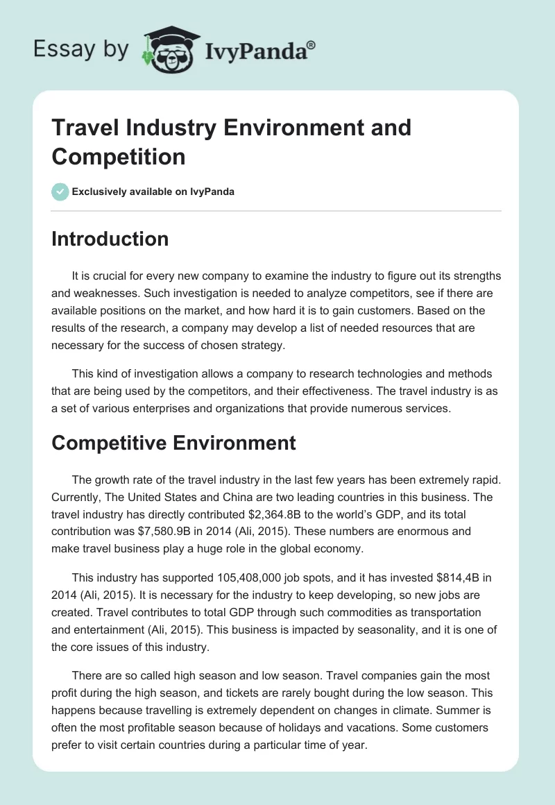 Travel Industry Environment and Competition. Page 1