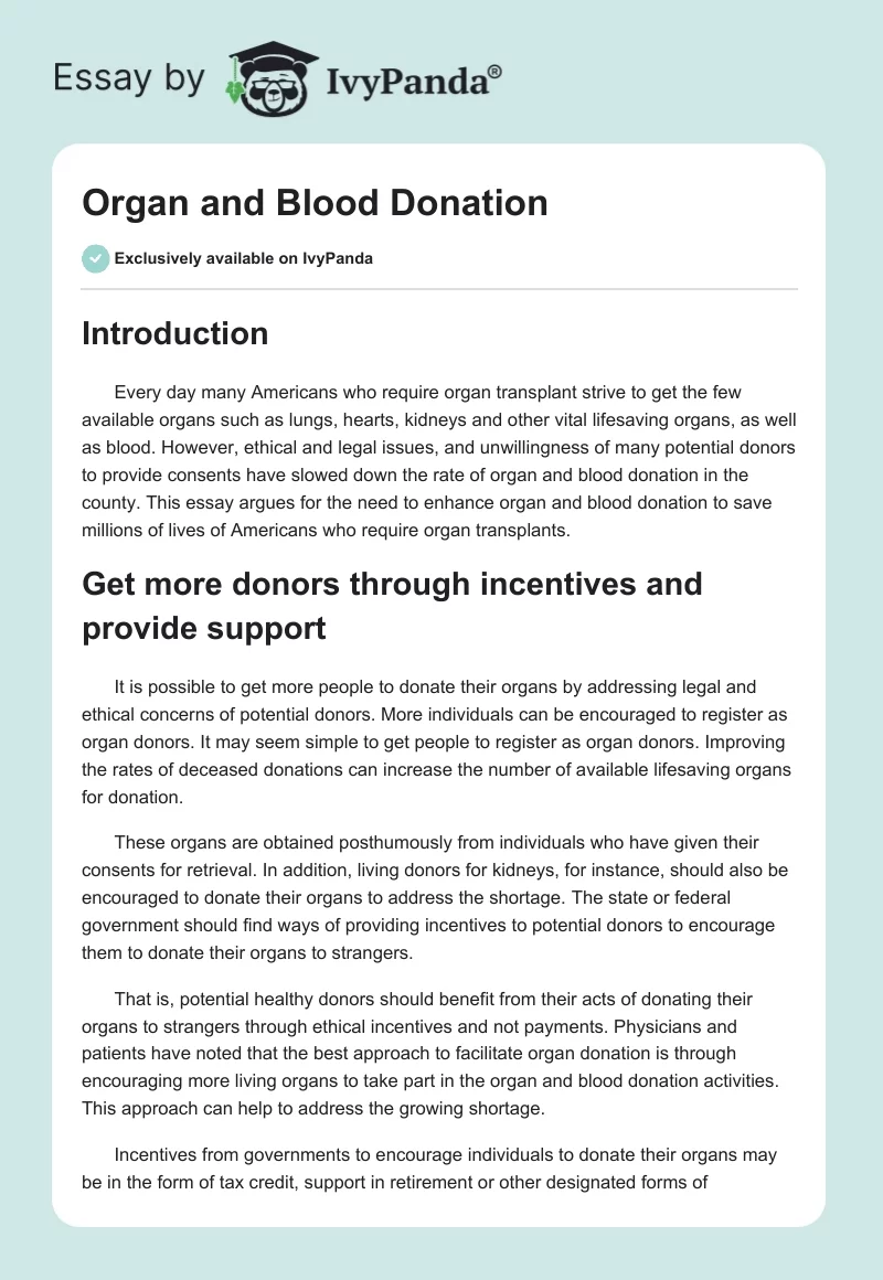 Organ and Blood Donation. Page 1