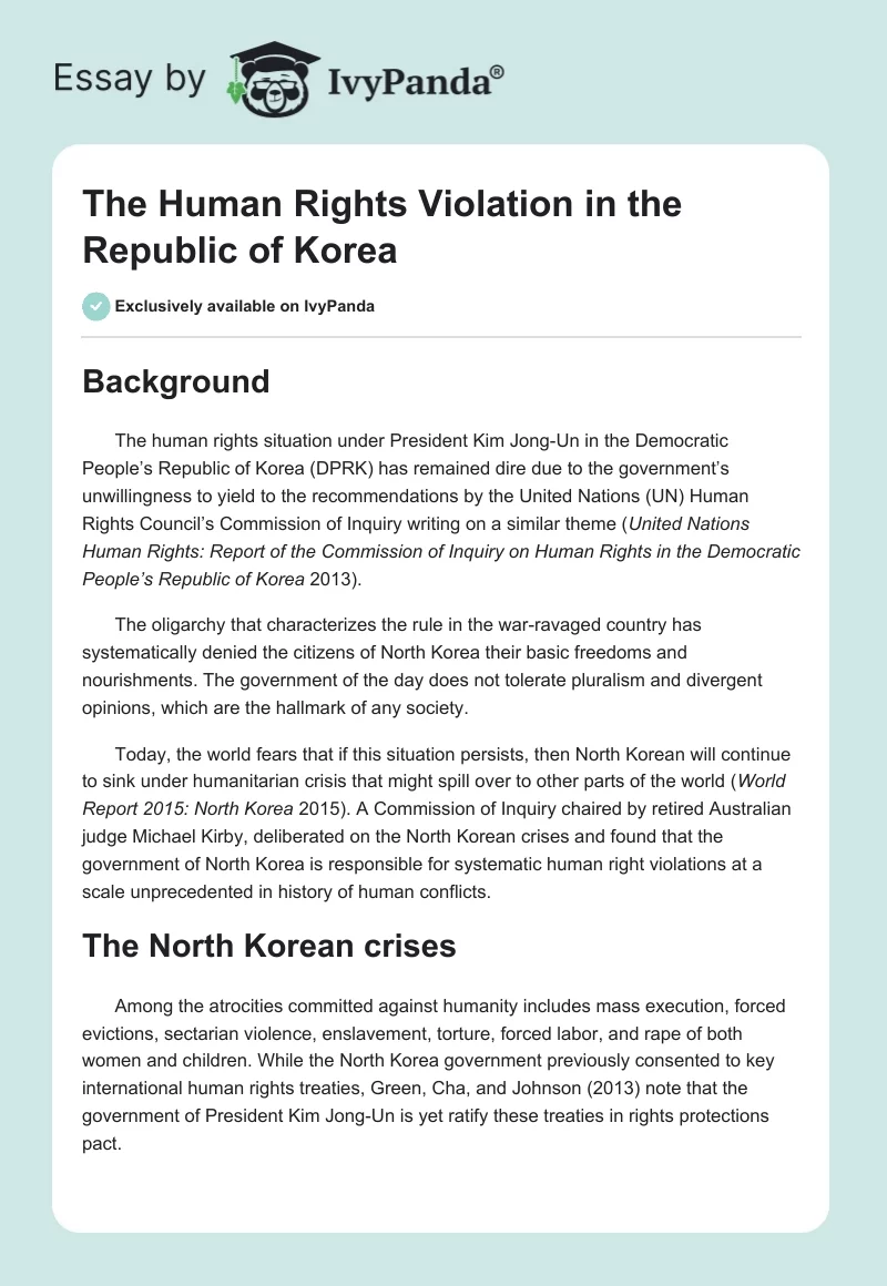 The Human Rights Violation in the Republic of Korea. Page 1