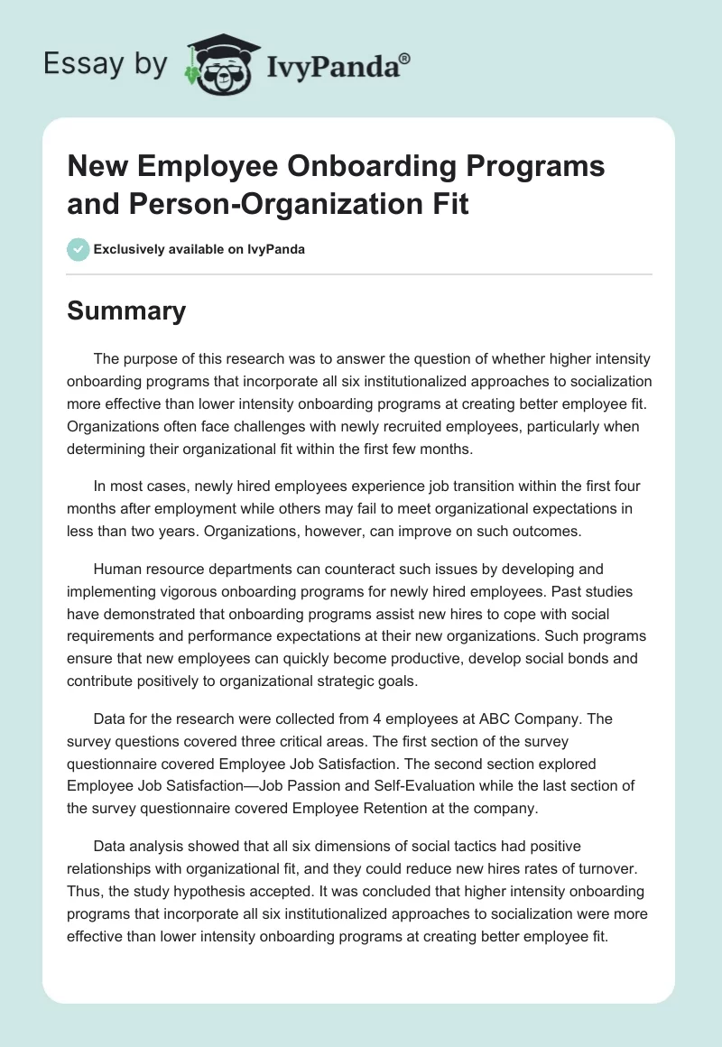 New Employee Onboarding Programs and Person-Organization Fit. Page 1