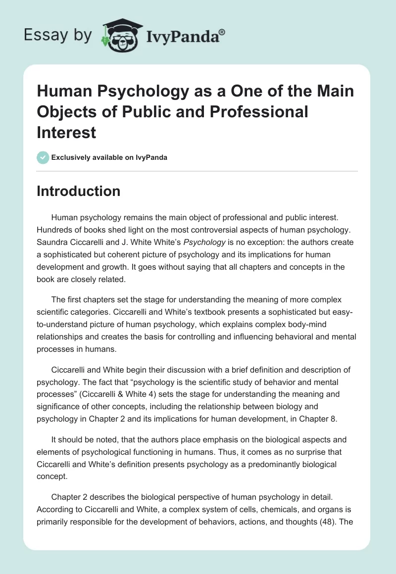 Human Psychology as a One of the Main Objects of Public and Professional Interest. Page 1