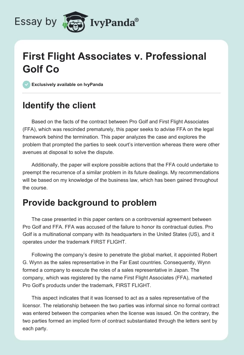 First Flight Associates v. Professional Golf Co. Page 1