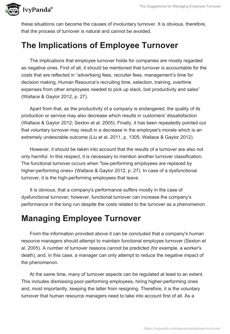 The Suggestions for Managing Employee Turnover. Page 2