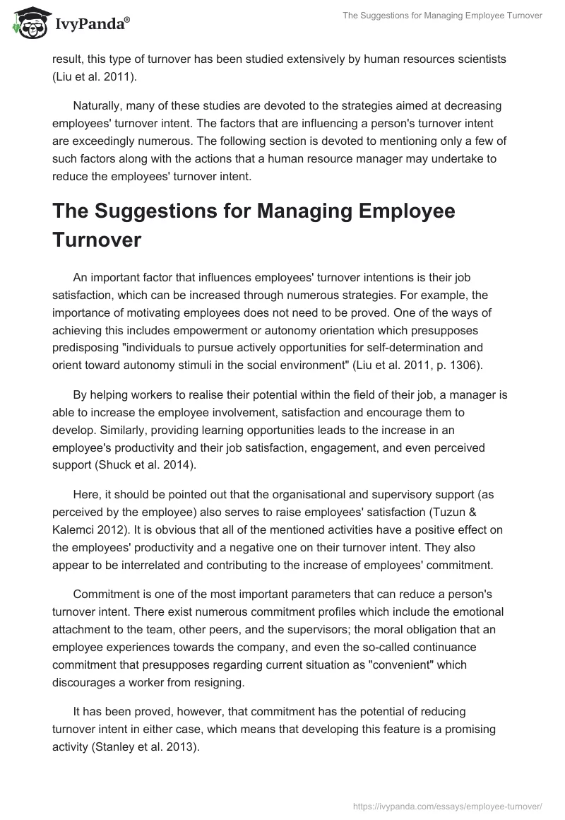 The Suggestions for Managing Employee Turnover. Page 3