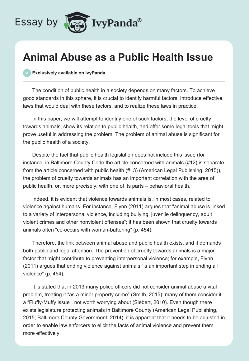 Animal Abuse as a Public Health Issue. Page 1