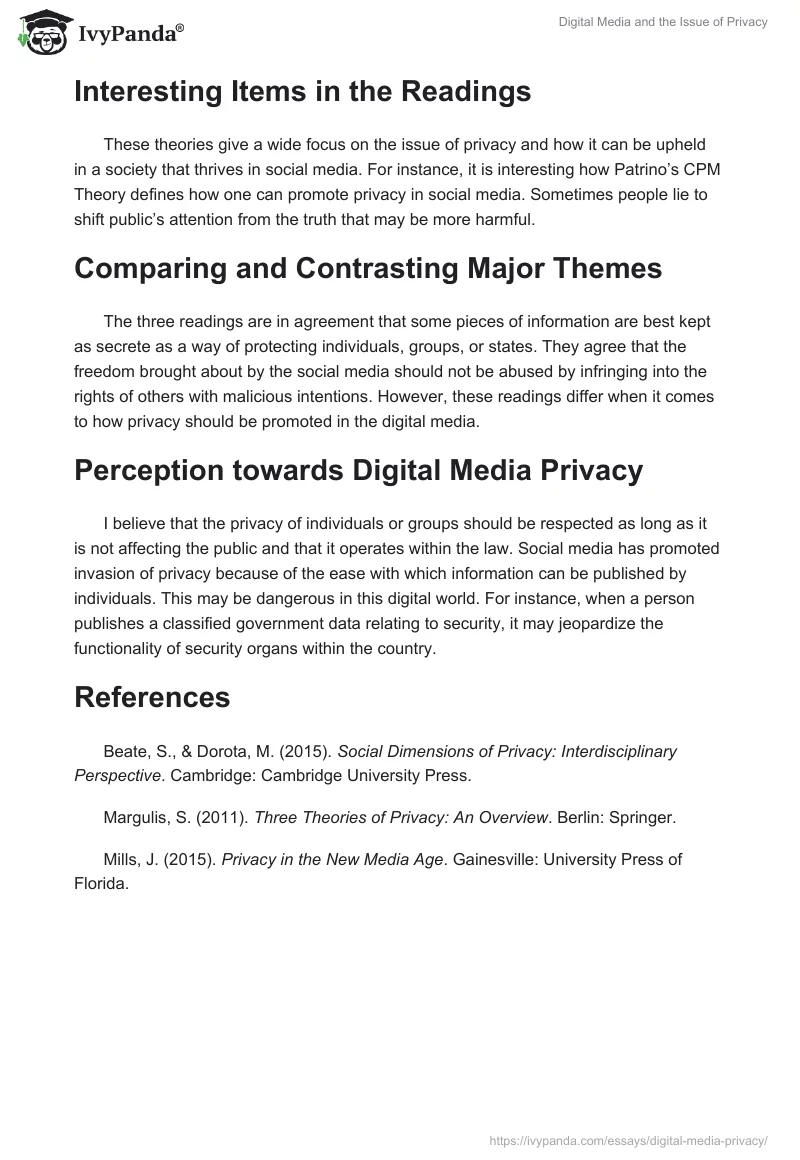 Digital Media and the Issue of Privacy. Page 3