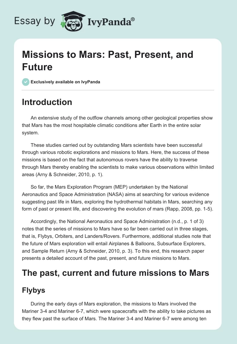 Missions to Mars: Past, Present, and Future. Page 1
