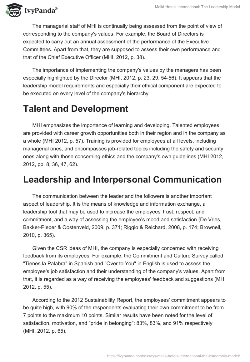 Meliá Hotels International: The Leadership Model. Page 5