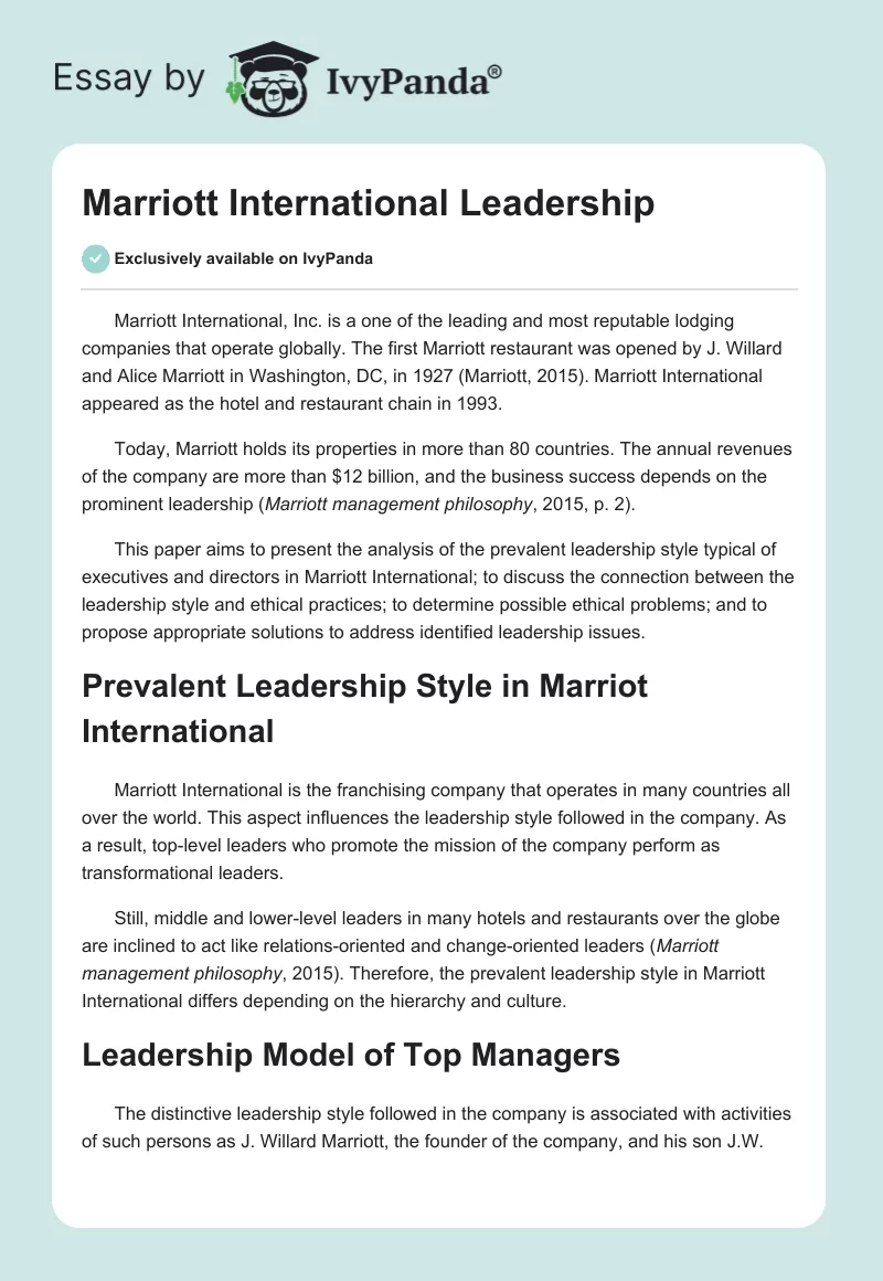 Marriott International Leadership. Page 1