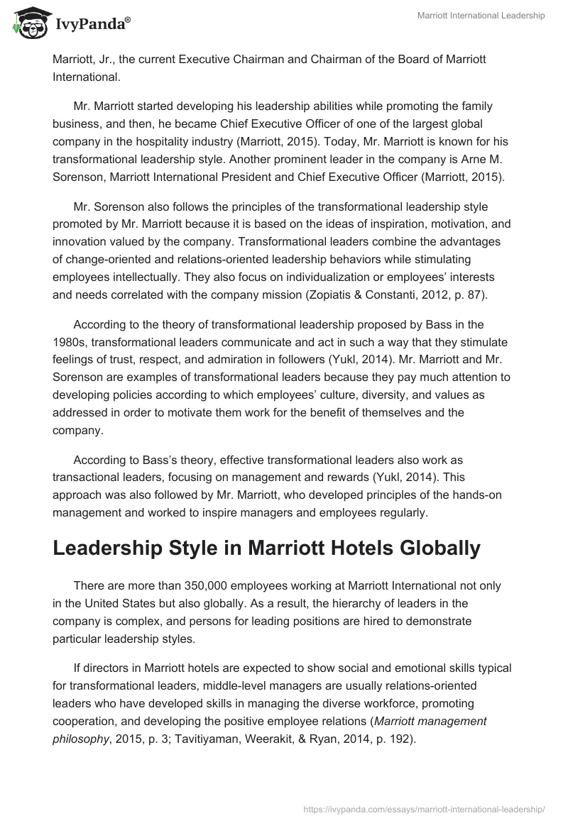 Marriott International Leadership. Page 2
