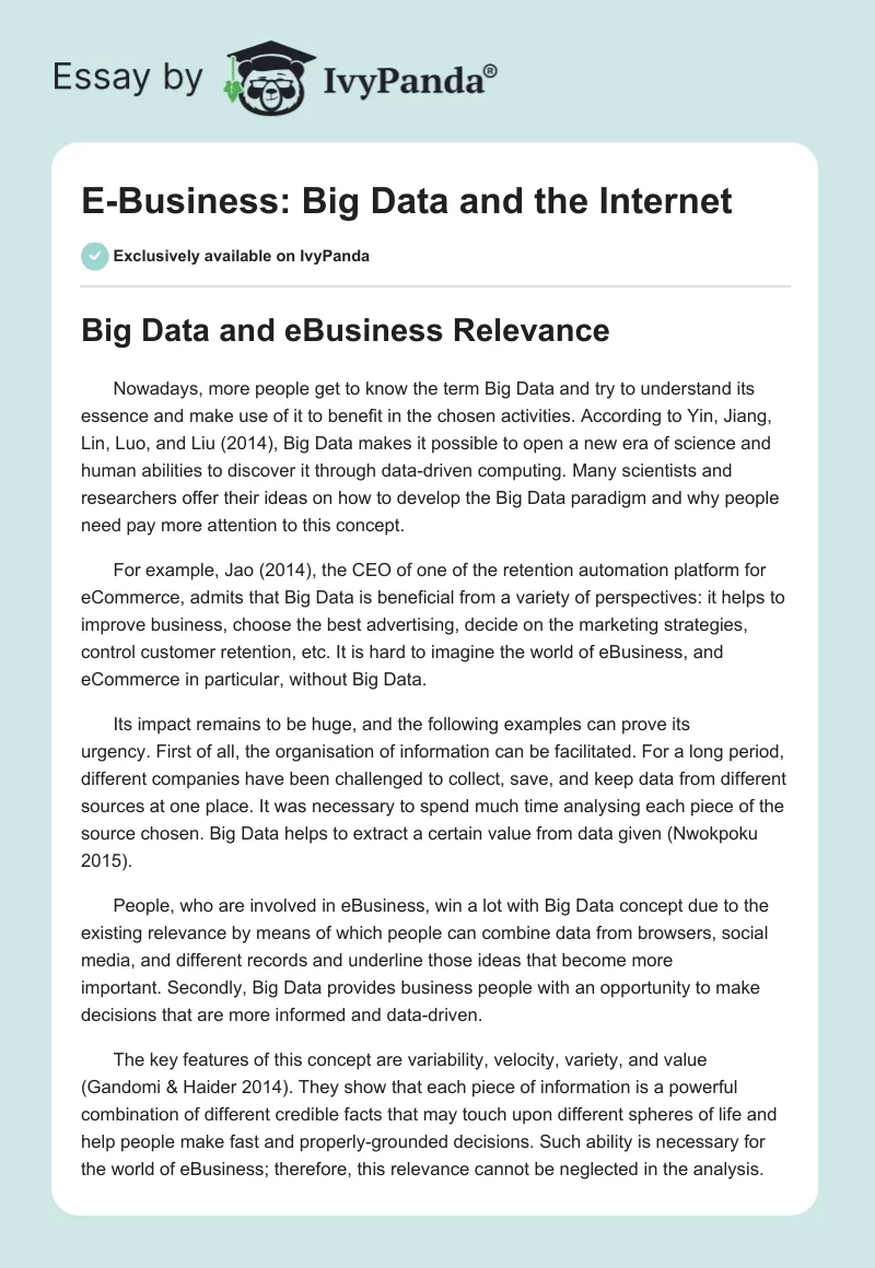E-Business: Big Data and the Internet. Page 1