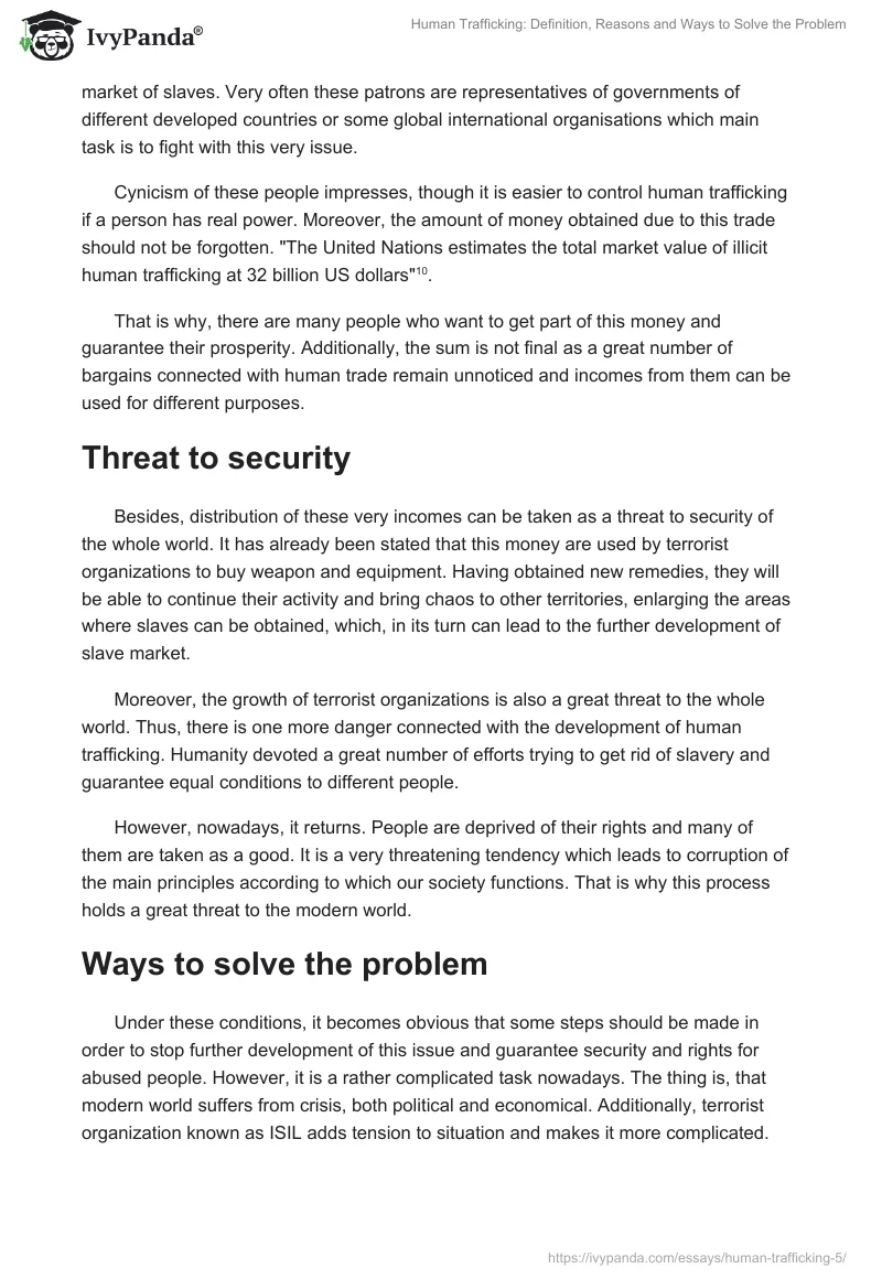 Human Trafficking: Definition, Reasons and Ways to Solve the Problem. Page 5