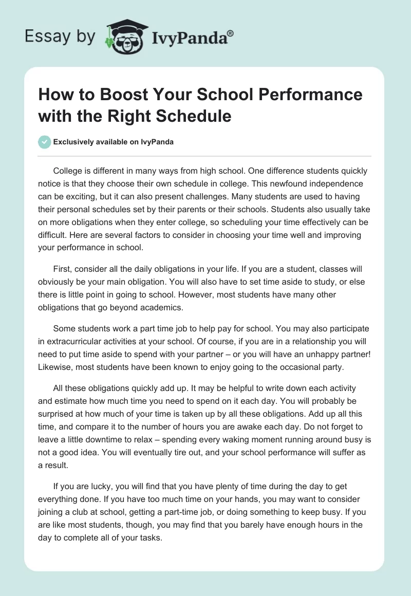 How to Boost Your School Performance With the Right Schedule. Page 1