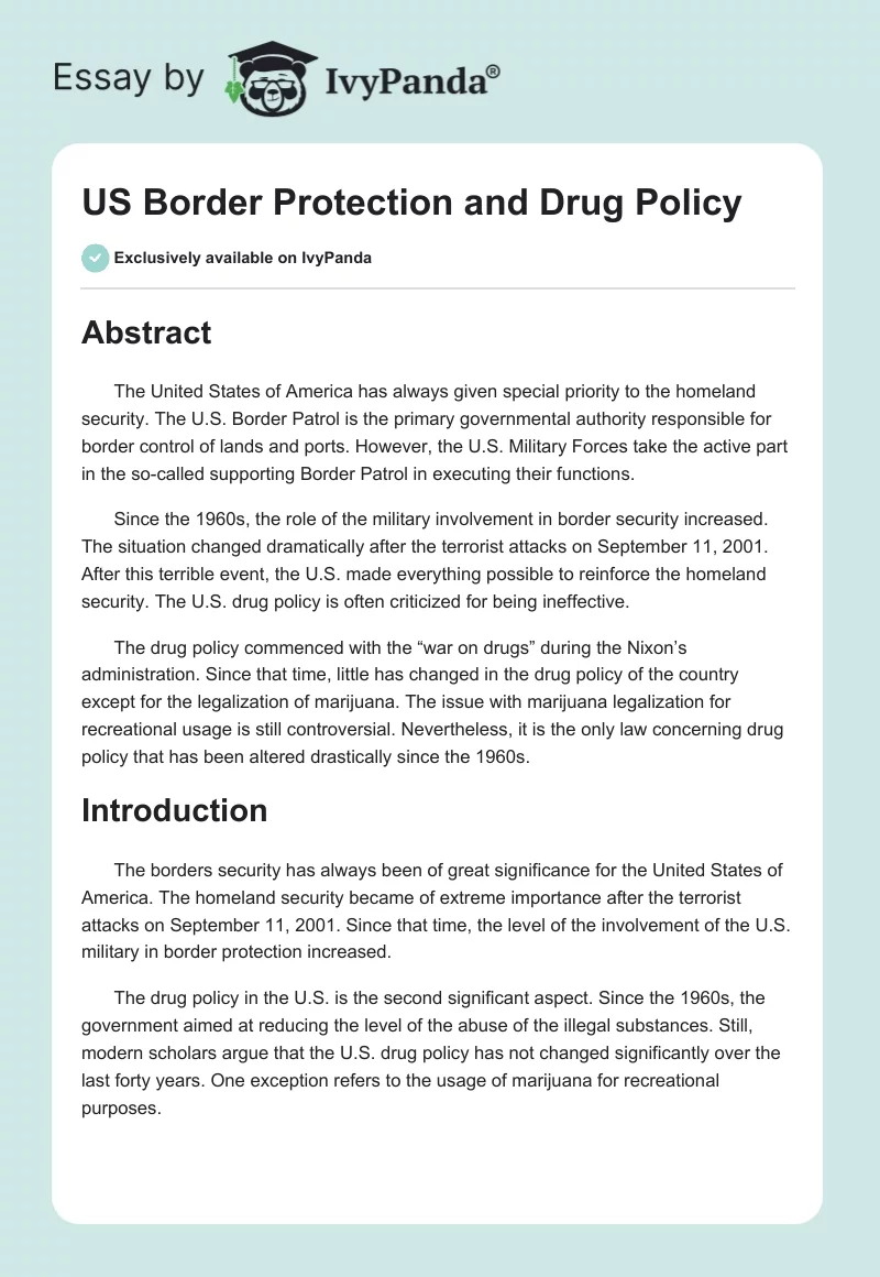 US Border Protection and Drug Policy. Page 1