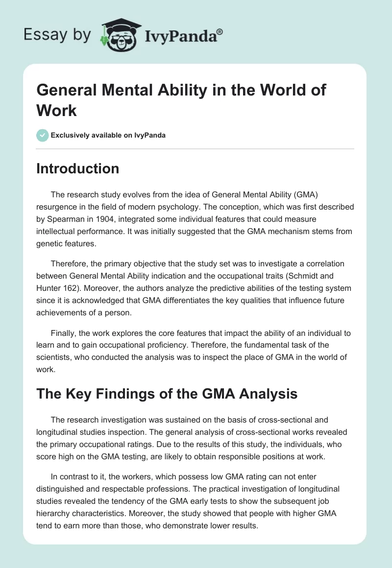 General Mental Ability in the World of Work. Page 1