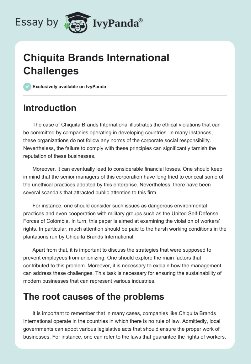 Chiquita Brands International Challenges. Page 1