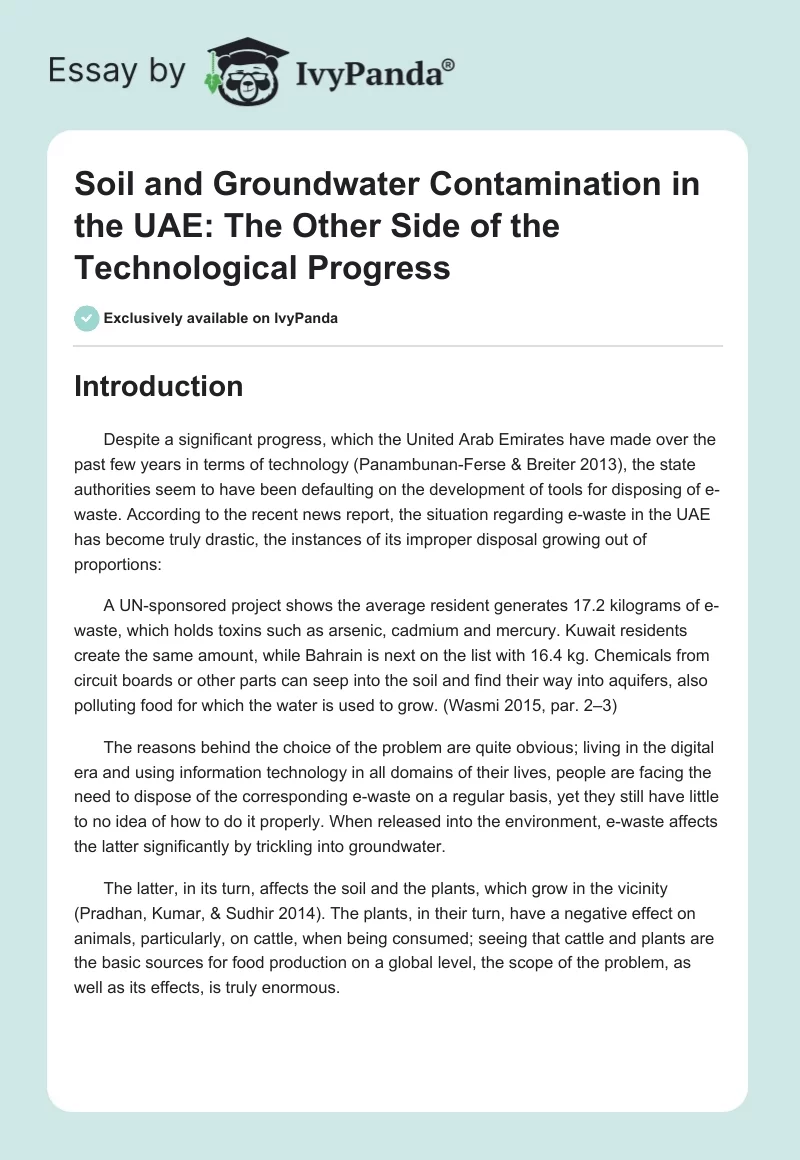 Soil and Groundwater Contamination in the UAE: The Other Side of the Technological Progress. Page 1