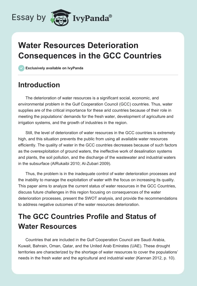 Water Resources Deterioration Consequences in the GCC Countries. Page 1