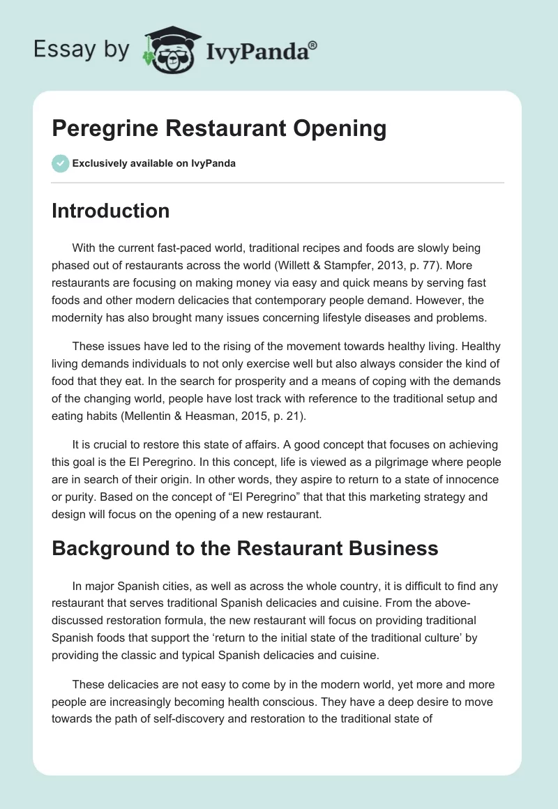 Peregrine Restaurant Opening. Page 1