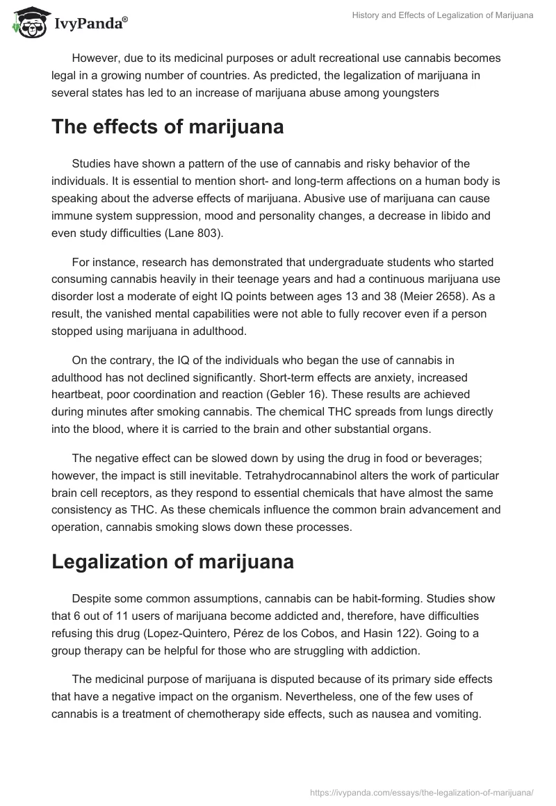 History and Effects of Legalization of Marijuana. Page 2