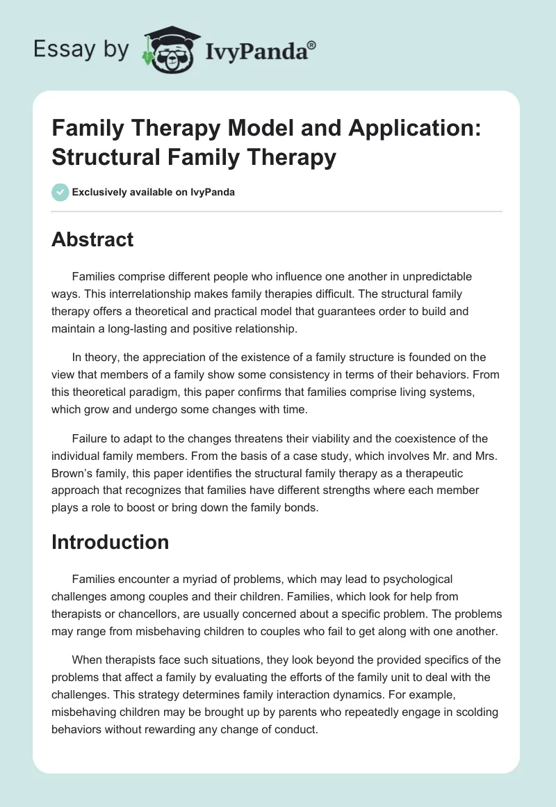 Family Therapy Model and Application: Structural Family Therapy. Page 1