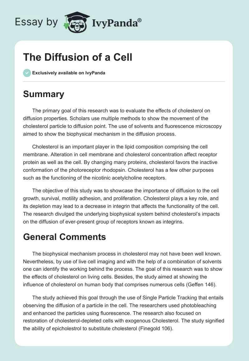 The Diffusion of a Cell. Page 1