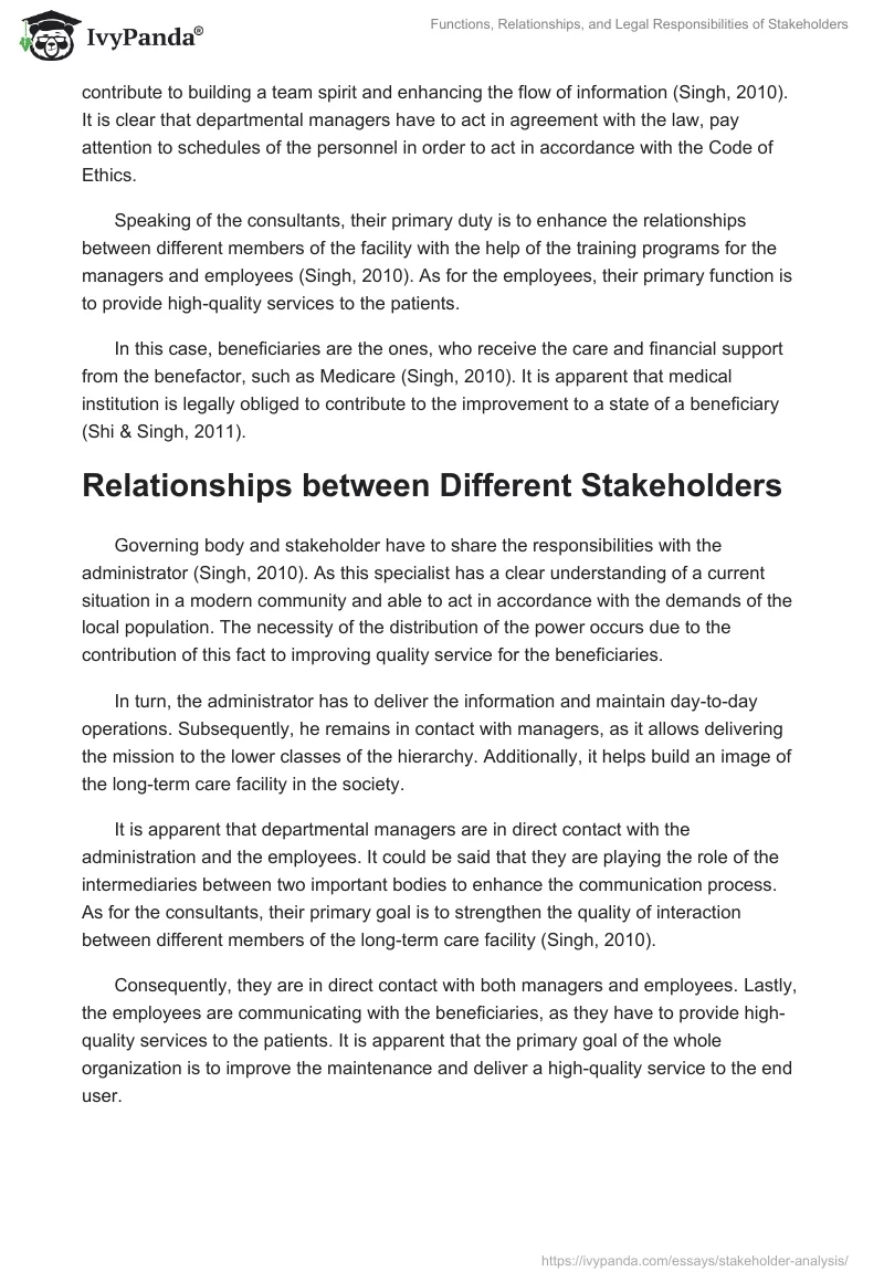 Functions, Relationships, and Legal Responsibilities of Stakeholders. Page 2