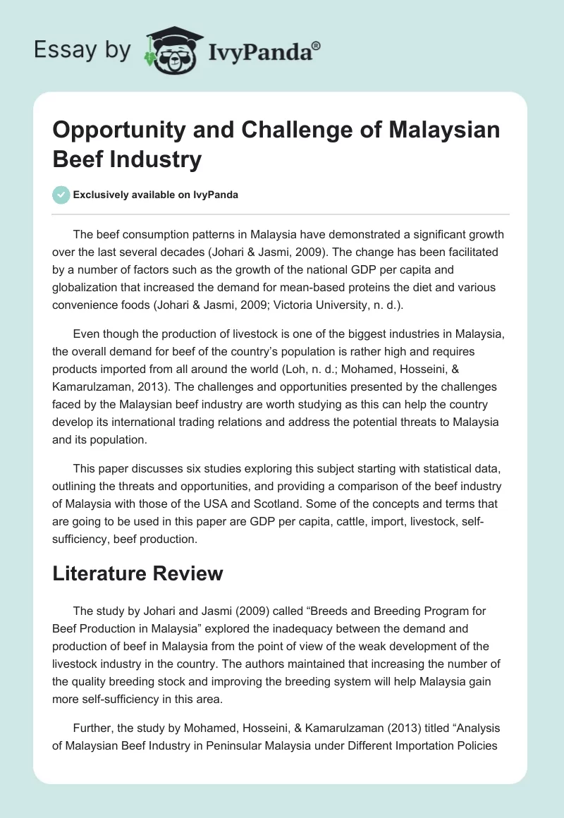 Opportunity and Challenge of Malaysian Beef Industry. Page 1