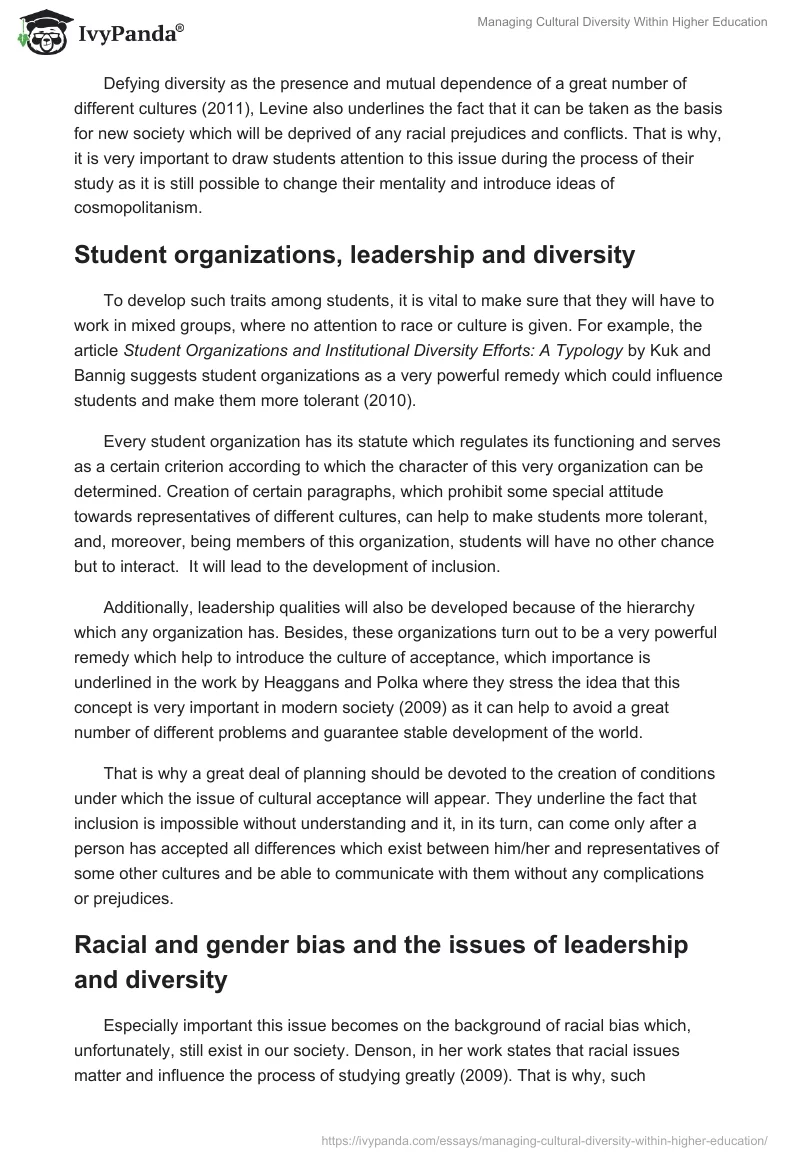 Managing Cultural Diversity Within Higher Education. Page 4