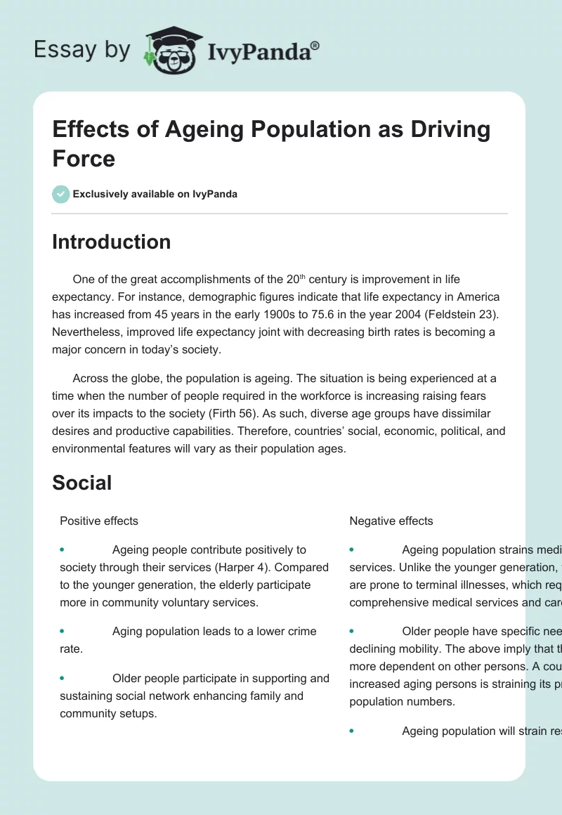Effects of Ageing Population as Driving Force. Page 1