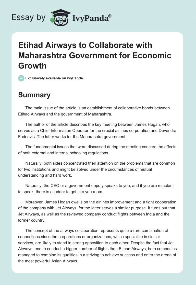 Etihad Airways to Collaborate With Maharashtra Government for Economic Growth. Page 1