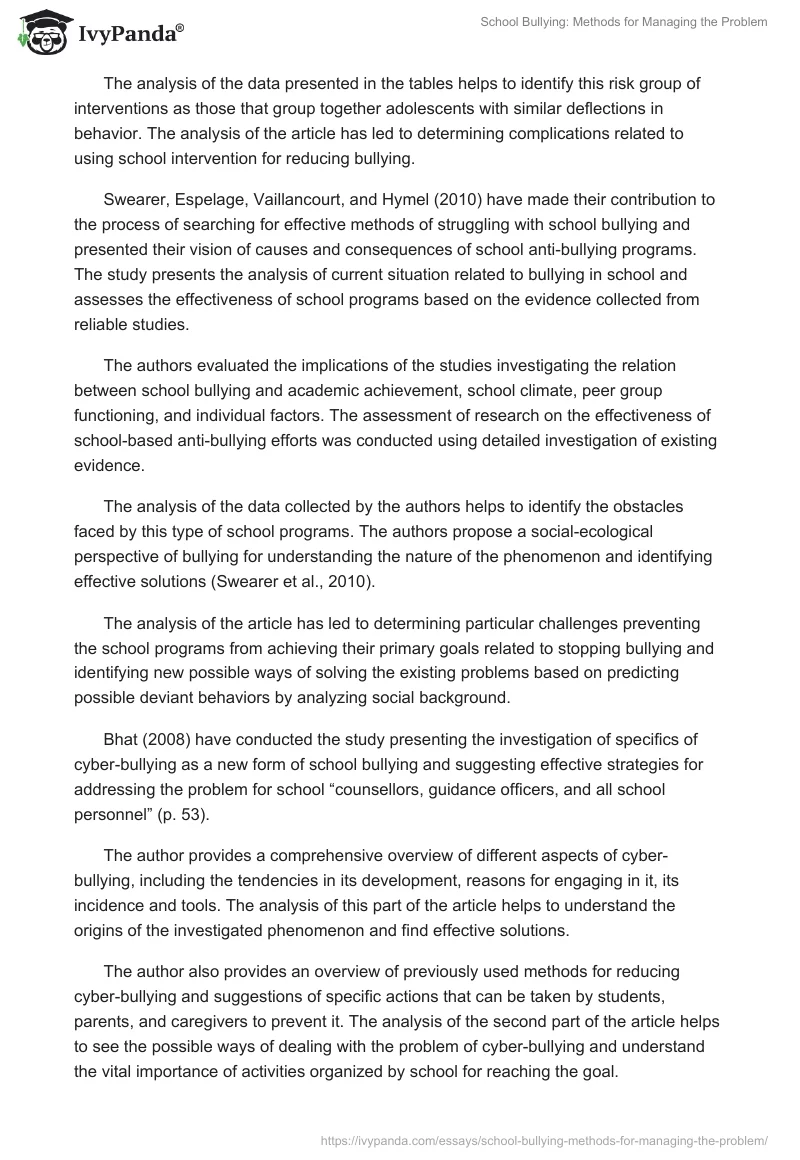 School Bullying: Methods for Managing the Problem. Page 3