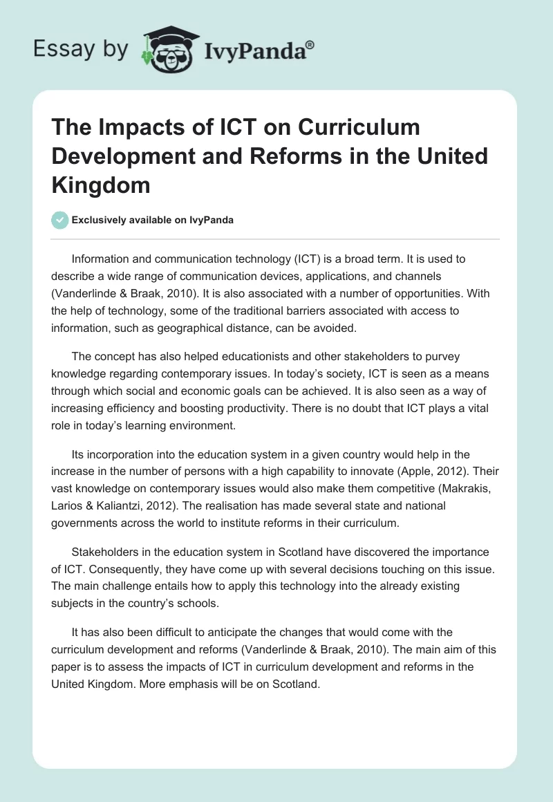 The Impacts of ICT on Curriculum Development and Reforms in the United Kingdom. Page 1