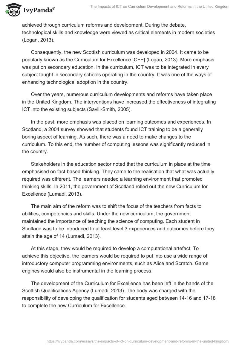 The Impacts of ICT on Curriculum Development and Reforms in the United Kingdom. Page 4