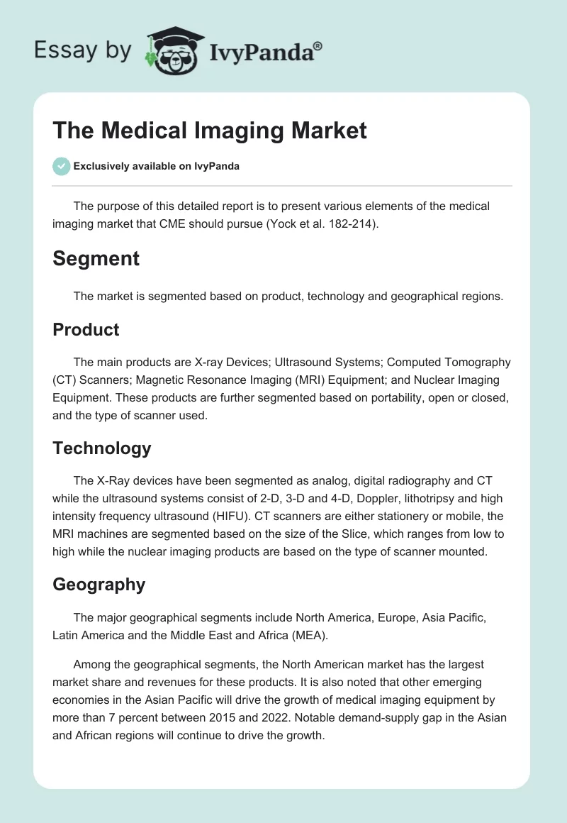 The Medical Imaging Market. Page 1