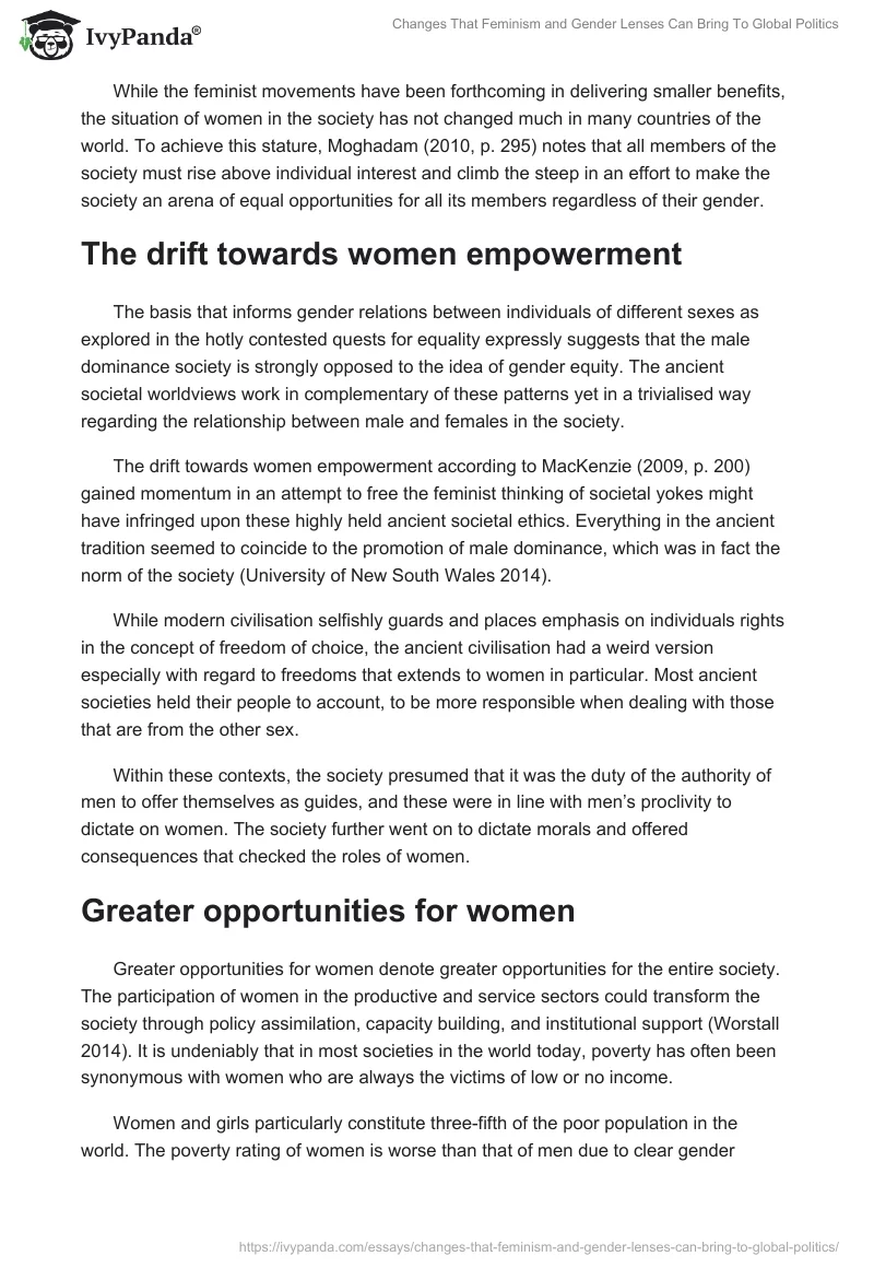 Changes That Feminism and Gender Lenses Can Bring To Global Politics. Page 3