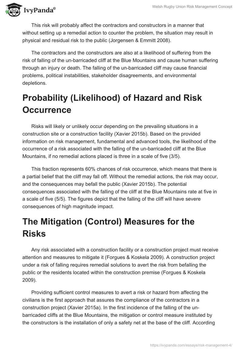 Welsh Rugby Union Risk Management Concept. Page 5