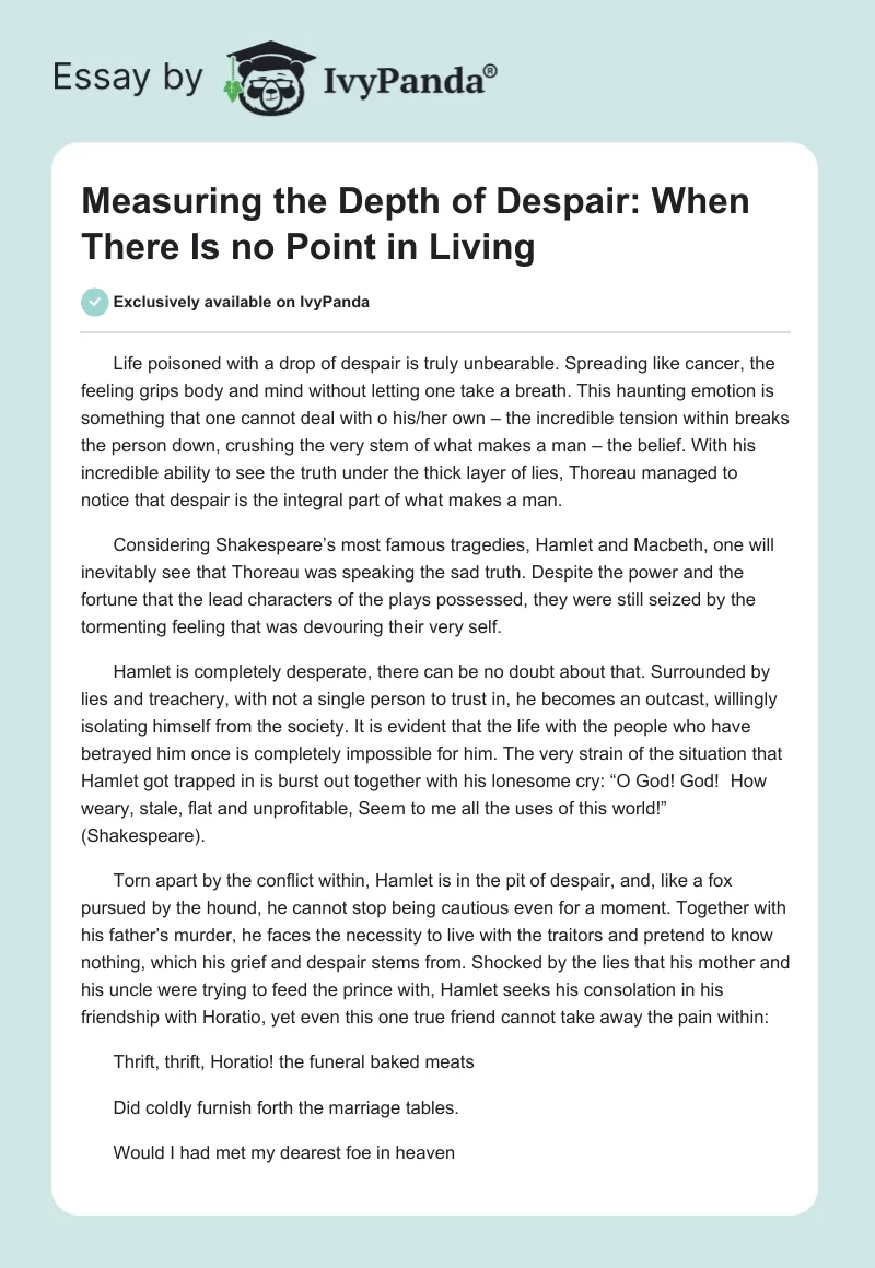 Measuring the Depth of Despair: When There Is no Point in Living. Page 1