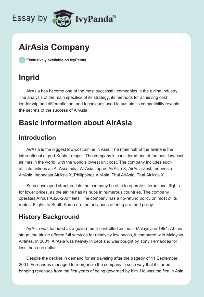 AirAsia Company. Page 1