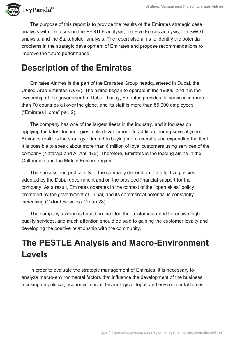 Strategic Management Project: Emirates Airlines. Page 2