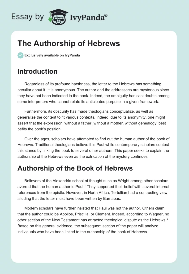 The Authorship of Hebrews. Page 1