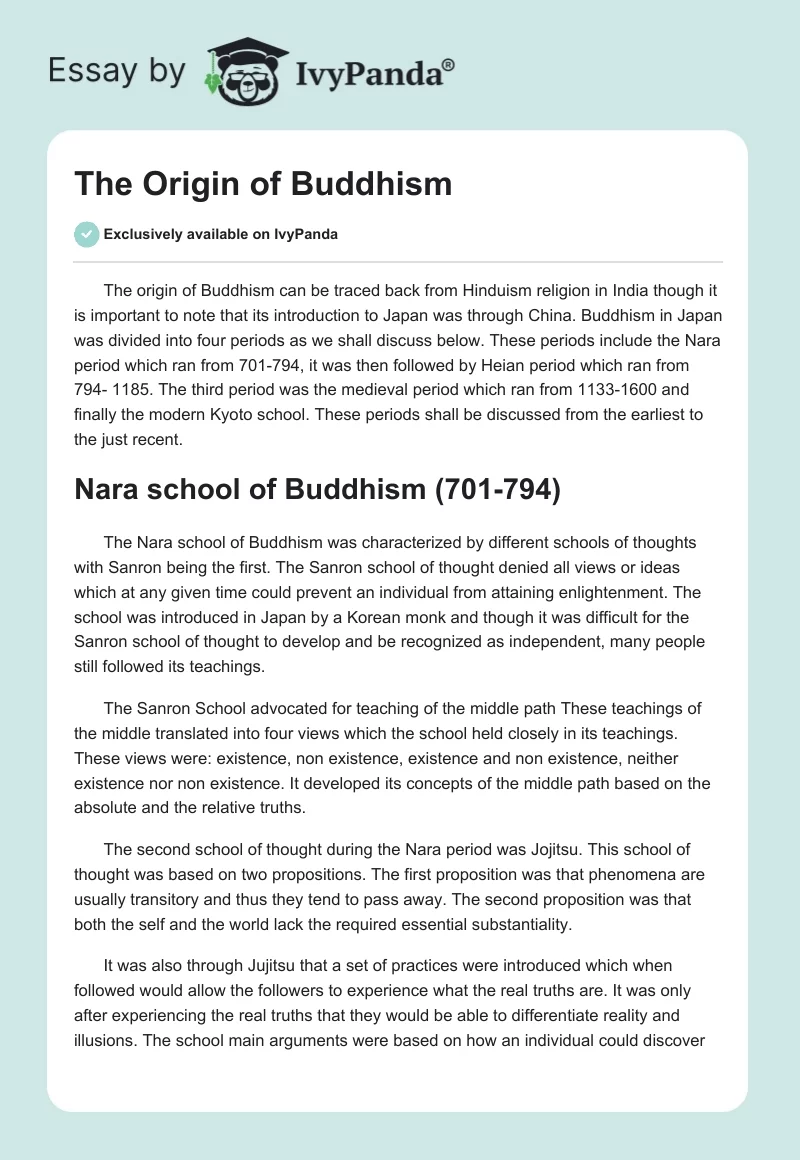 The Origin of Buddhism. Page 1