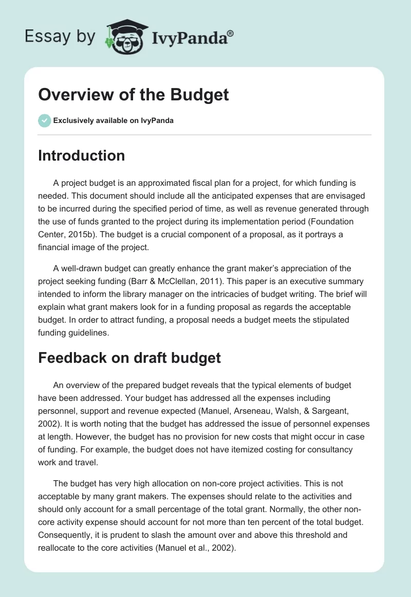 Overview of the Budget. Page 1