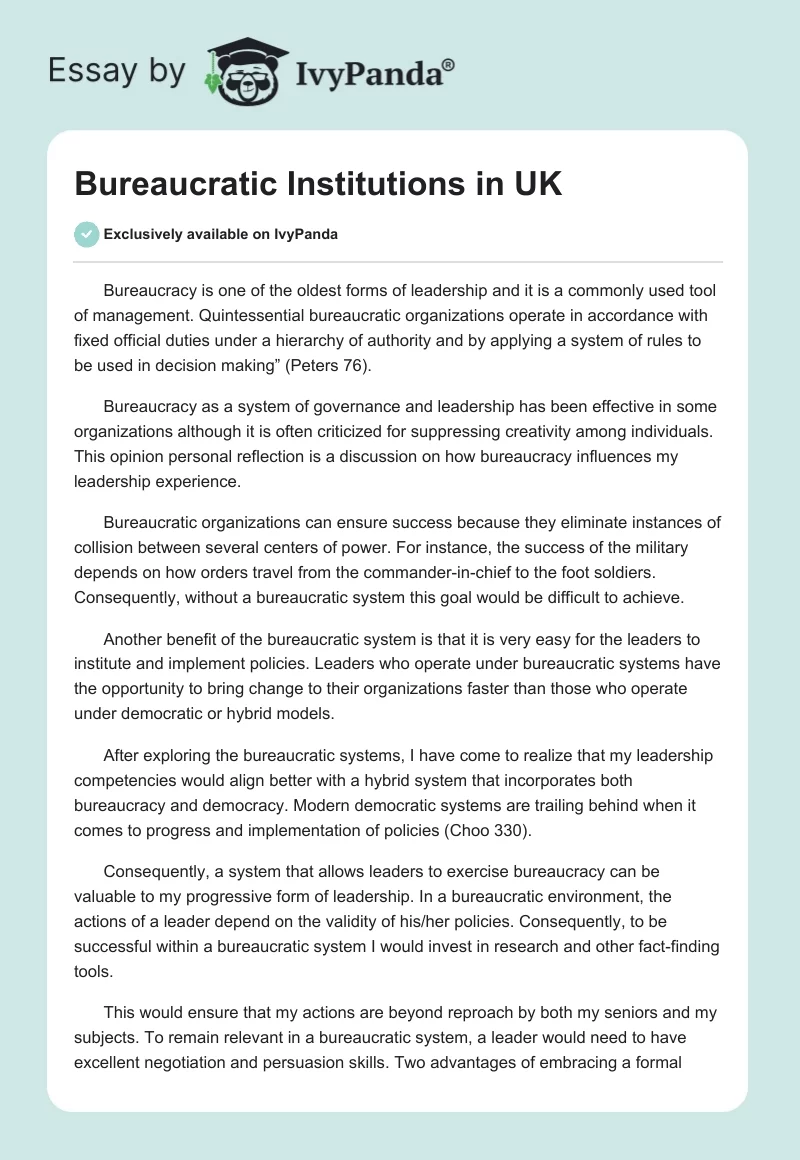 Bureaucratic Institutions in UK. Page 1