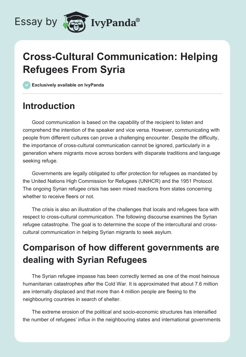Cross-Cultural Communication: Helping Refugees From Syria. Page 1