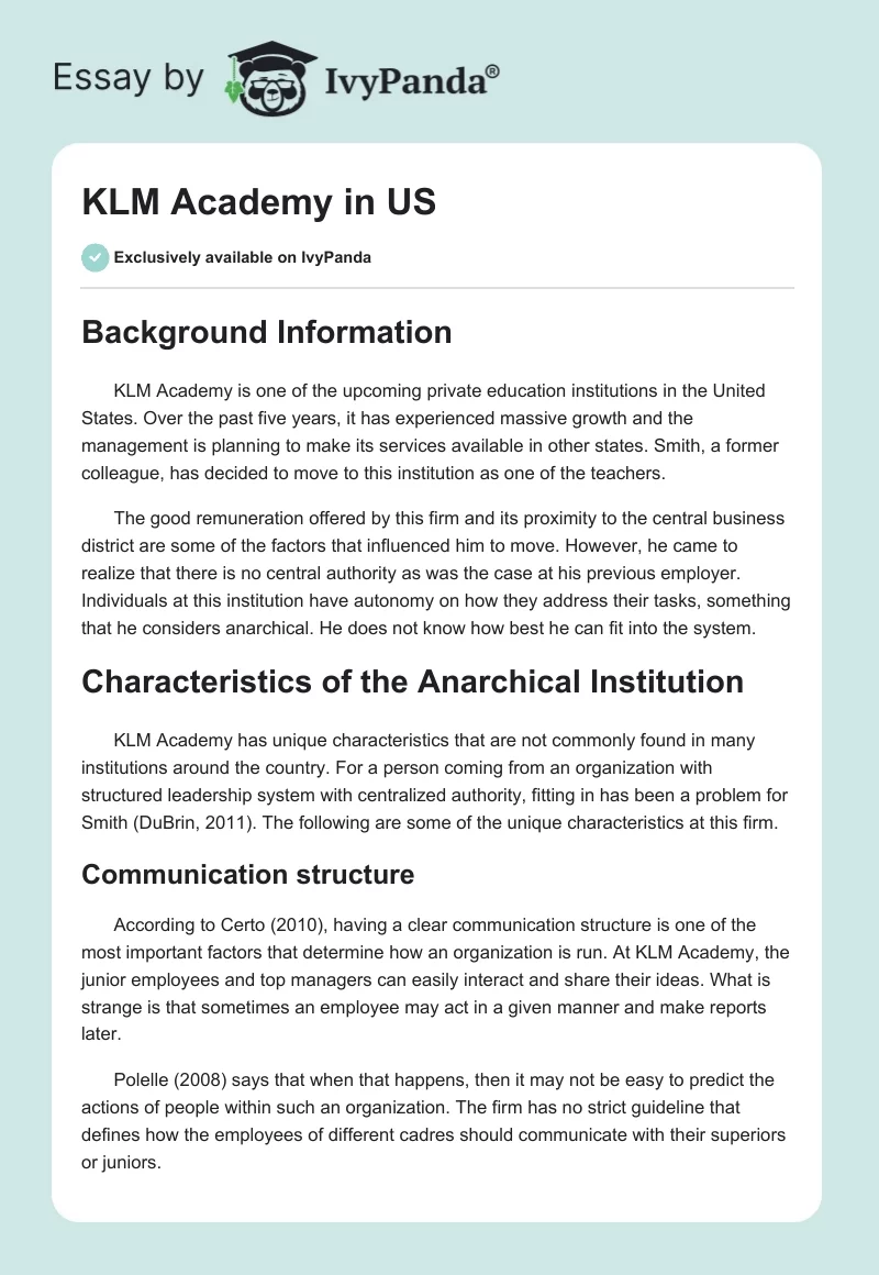 KLM Academy in US. Page 1