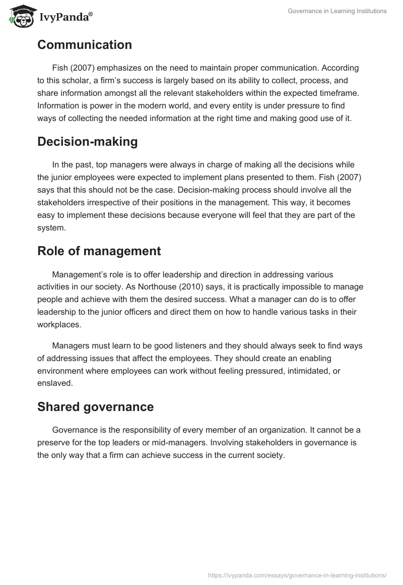 Governance in Learning Institutions. Page 2